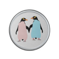 Pink and blue Penguins holding hands. Bluetooth Speaker