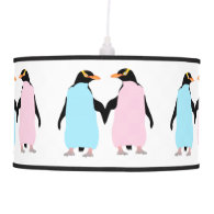 Pink and blue Penguins holding hands. Pendant Lamp