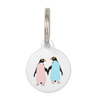 Pink and blue Penguins holding hands. Pet Name Tag