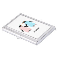 Pink and blue Penguins holding hands. Case For Business Cards