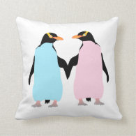 Pink and blue Penguins holding hands. Pillow