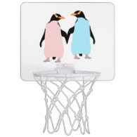 Pink and blue Penguins holding hands Mini Basketball Backboard