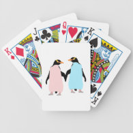 Pink and blue Penguins holding hands. Bicycle Playing Cards