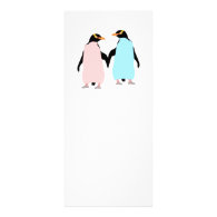 Pink and blue Penguins holding hands. Customized Rack Card