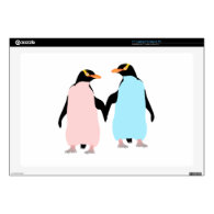 Pink and blue Penguins holding hands. 17
