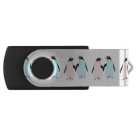 Pink and blue Penguins holding hands. Swivel USB 2.0 Flash Drive
