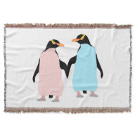 Pink and blue Penguins holding hands. Throw