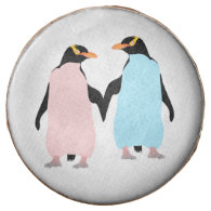 Pink and blue Penguins holding hands. Chocolate Covered Oreo