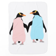 Pink and blue Penguins holding hands. Receiving Blanket