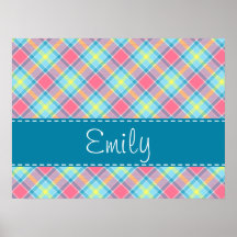 Pink and Blue Plaid Pattern Poster