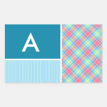 Pink and Blue Plaid Rectangle Stickers