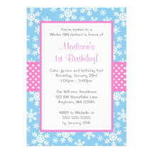 Pink and Blue Snowflakes Winter Onederland Personalized Invitation