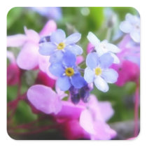 Pink And Blue Spring Flowers Square Sticker