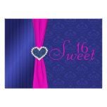 Pink and Blue with Glitter Heart Sweet Sixteen Custom Invitations