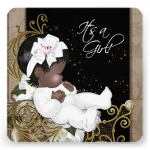 Pink and Brown African American Baby Girl Shower Personalized Invitations