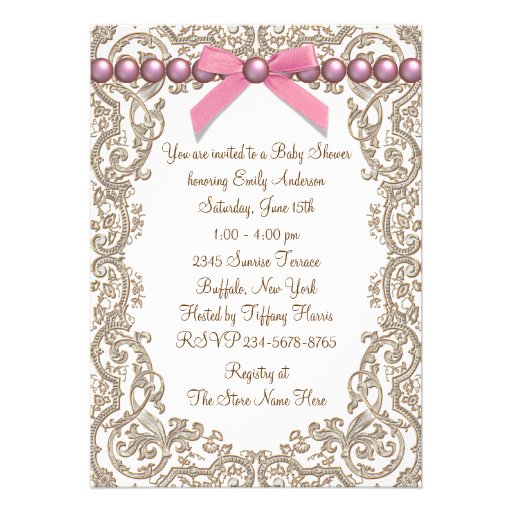 Pink and Brown African American Baby Girl Shower Invites