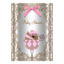 Pink and Brown African American Girl Baby Shower Personalized Invite