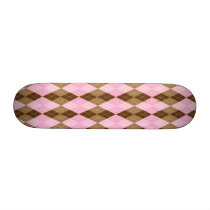 Pink and Brown Argyle Plaid skateboards by TeeShirtsTShirts Pink and Brown Argyle Plaid skateboards