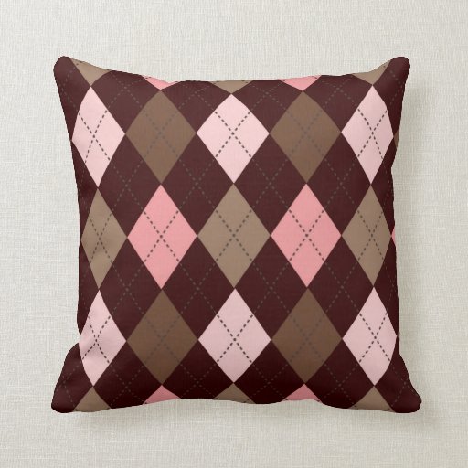 Pink and Brown Argyle Two Pattern Reversible Throw Pillow Zazzle