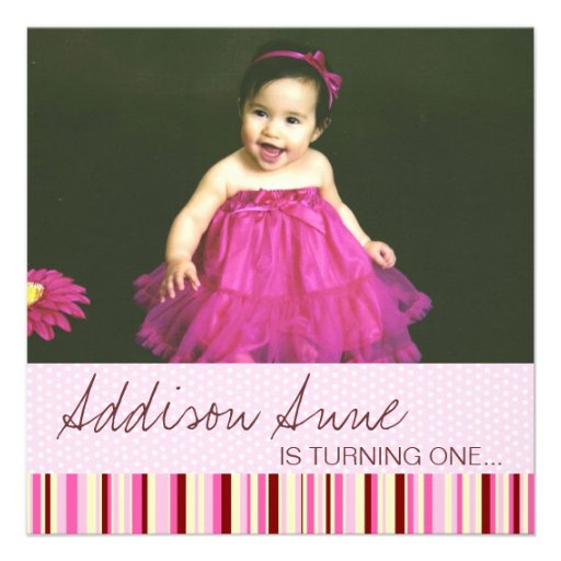 Pink and Brown Baby Girl 1st Birthday Invitation