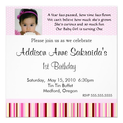Pink and Brown Baby Girl 1st Birthday Invitation