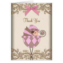 Pink and Brown Baby Shower Thank You Cards