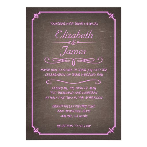 Pink and Brown Chalkboard Wedding Invitations