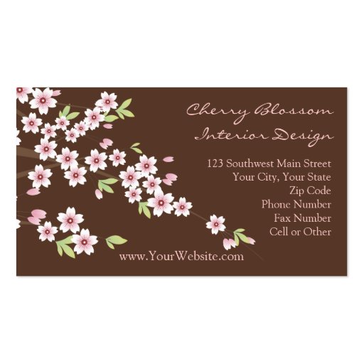 Pink and Brown Cherry Blossom Business Cards (front side)