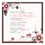 Pink and Brown Cherry Blossom Communion Invitation