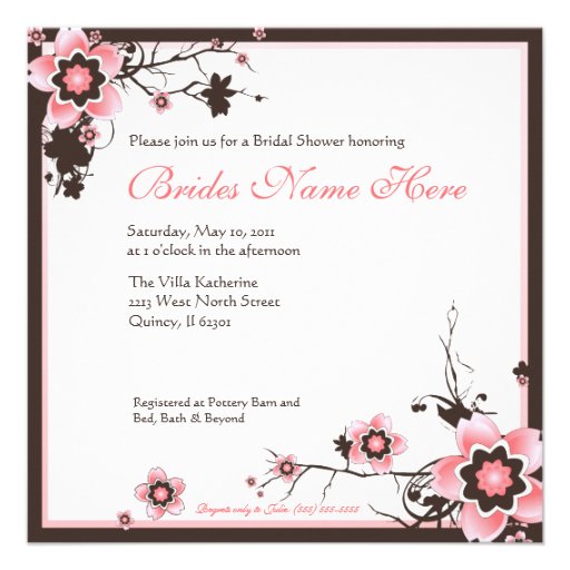 Pink and Brown Cherry Blossom Shower Invitation
