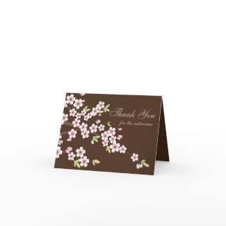 Pink and Brown Cherry Blossom, Thank you Interview card