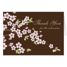 Pink and Brown Cherry Blossom, Thank you Interview Card