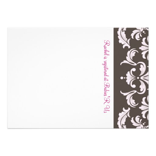Pink and Brown Damask Baby Girl Shower Invite
