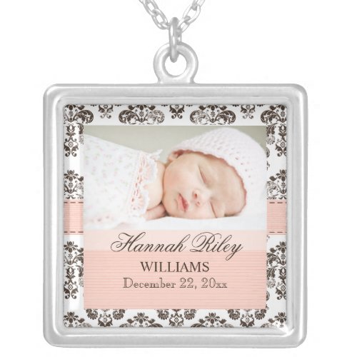 Pink and Brown Damask Baby Photo Necklace zazzle_necklace