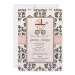 Pink and Brown Damask Baby Shower Invitations