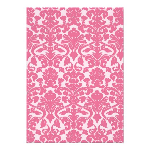 Pink and Brown Damask Birth Announcement