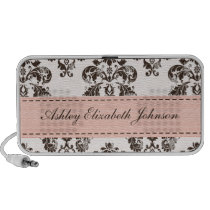 Pink and Brown Damask Doodle Speakers Personalized
