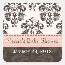 Pink and Brown Damask Favor Labels Stickers