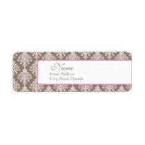 Pink and Brown Damask Return Address Label