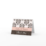 Pink and Brown Damask Wedding Thank You Note Cards
