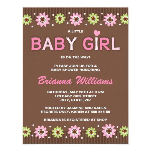 Pink and brown floral girl baby shower invitation from Zazzle.com