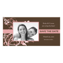 Pink and Brown Floral Save the Date Photo Cards