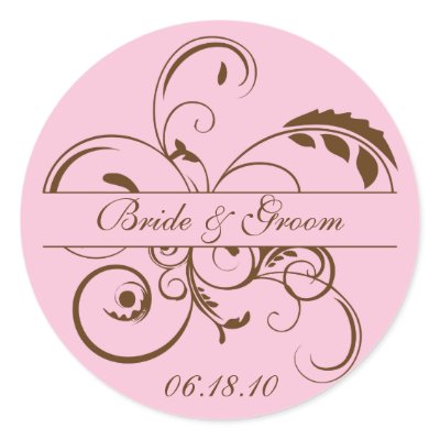 Pink and Brown Flourish Monogram Sticker Label