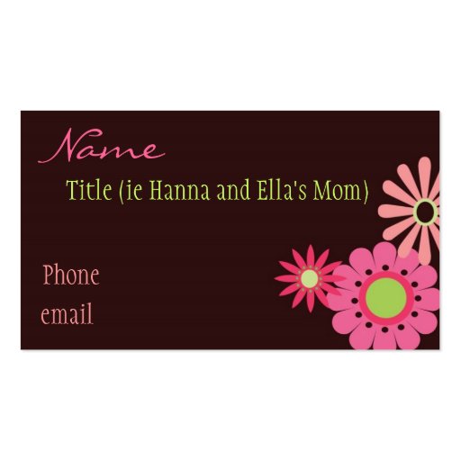 Pink and Brown Flowers Mommy Card Business Card Templates (front side)