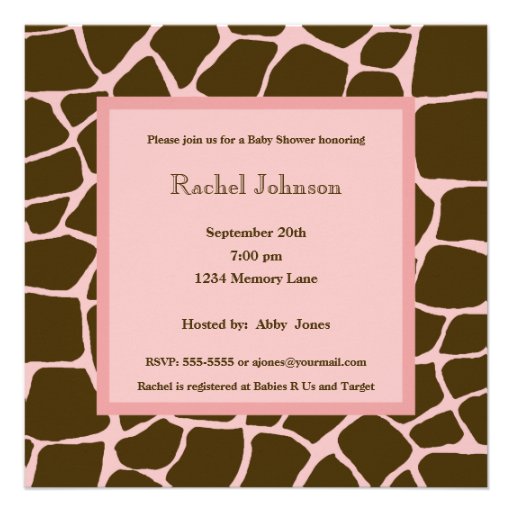 Pink and Brown Gariffe Baby Shower Invitation