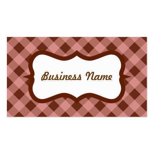 Pink and Brown Gingham Business Card (front side)