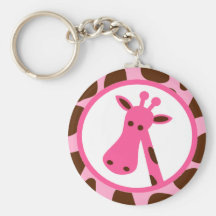 Pink and Brown Giraffe Spots and Giraffe Head Keychains