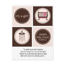 Pink and Brown Girl Baby Shower Cupcake Toppers Postcards