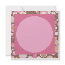 pink and brown invitation with circles and dots