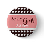 Pink and Brown "It's a Girl" button